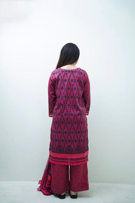 Mulberry Charm 3-Piece Lawn Suit Unstitched (A-122)