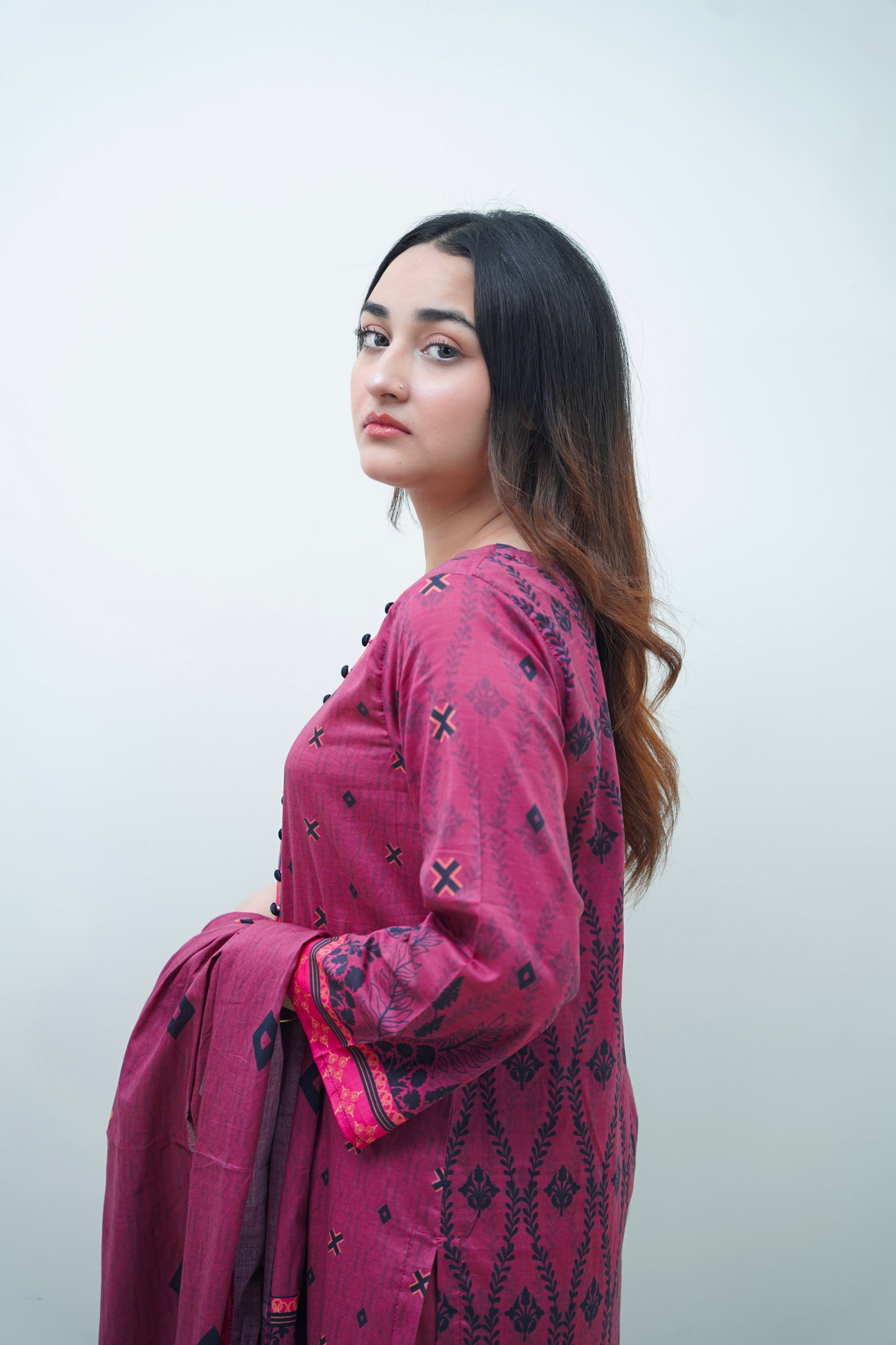 Mulberry Charm 3-Piece Lawn Suit Unstitched (A-122)