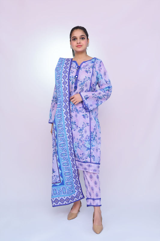 Blue Roses 3-Piece Lawn Suit Unstitched (A-105)