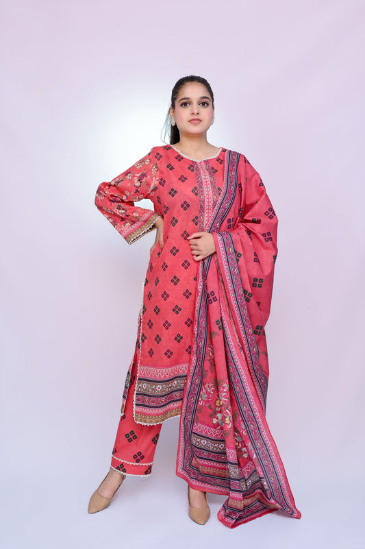 Retro 3-Piece Lawn Suit Unstitched (A-113)