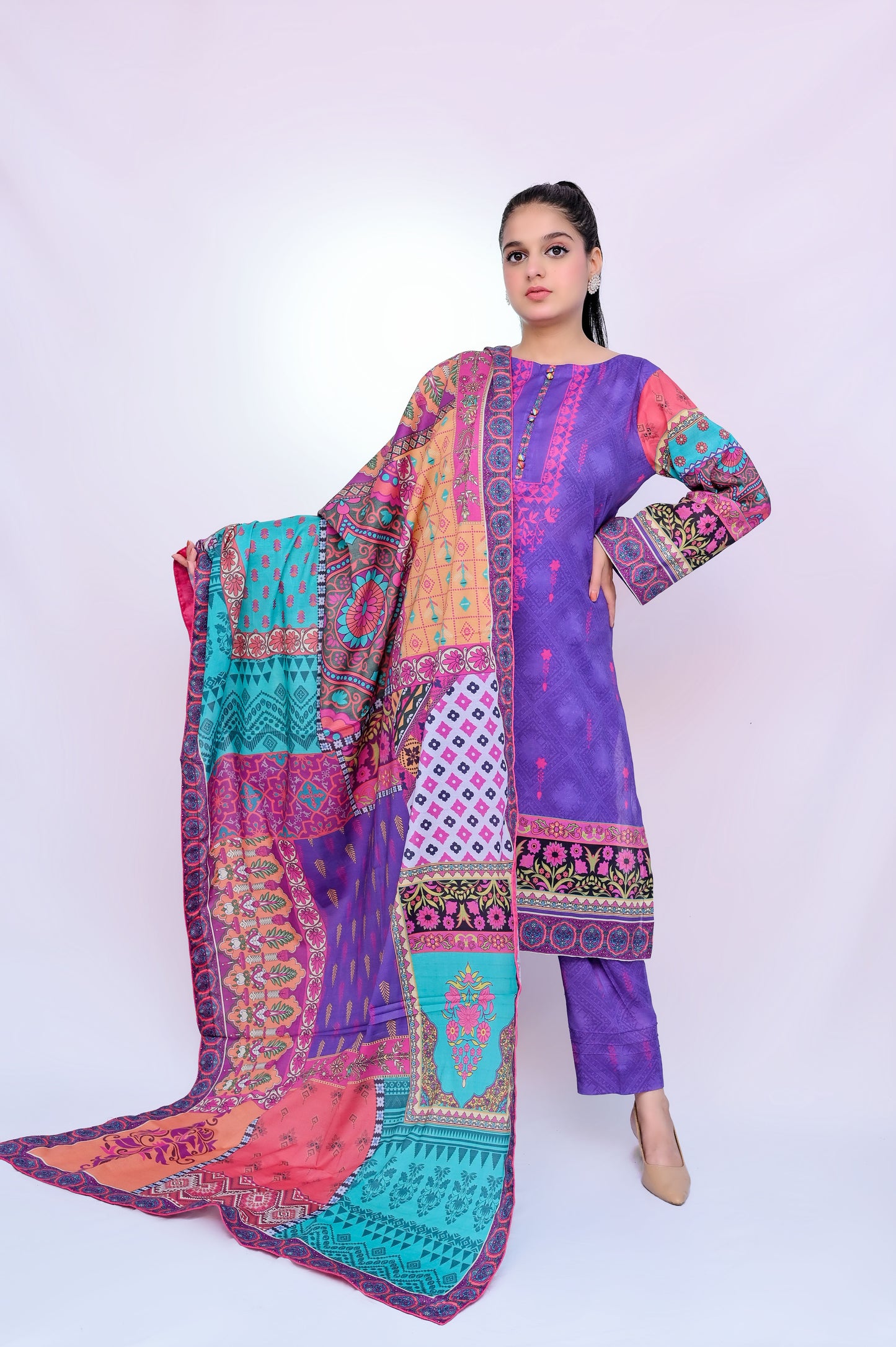 Geometric 3-Piece Lawn Suit Unstitched (A-111)