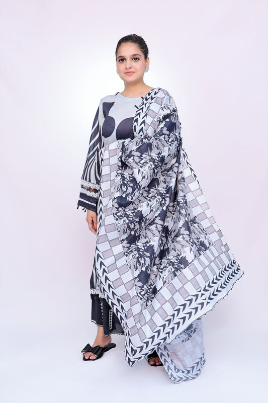 Western 3-Piece Lawn Suit Unstitched (A-108)