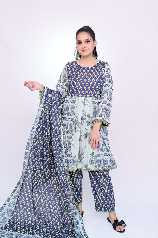 Damask 3-Piece Lawn Suit Unstitched (A-109)