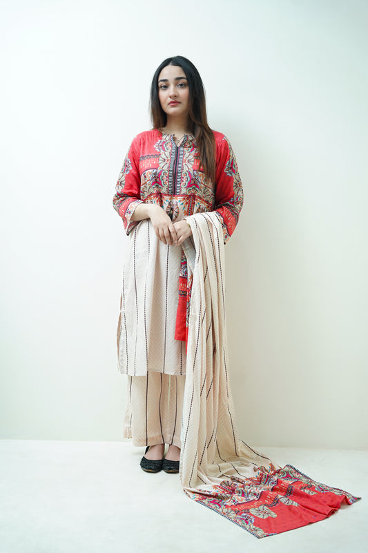 Crimson Mosaic 3-Piece Lawn Suit Unstitched (A-118)