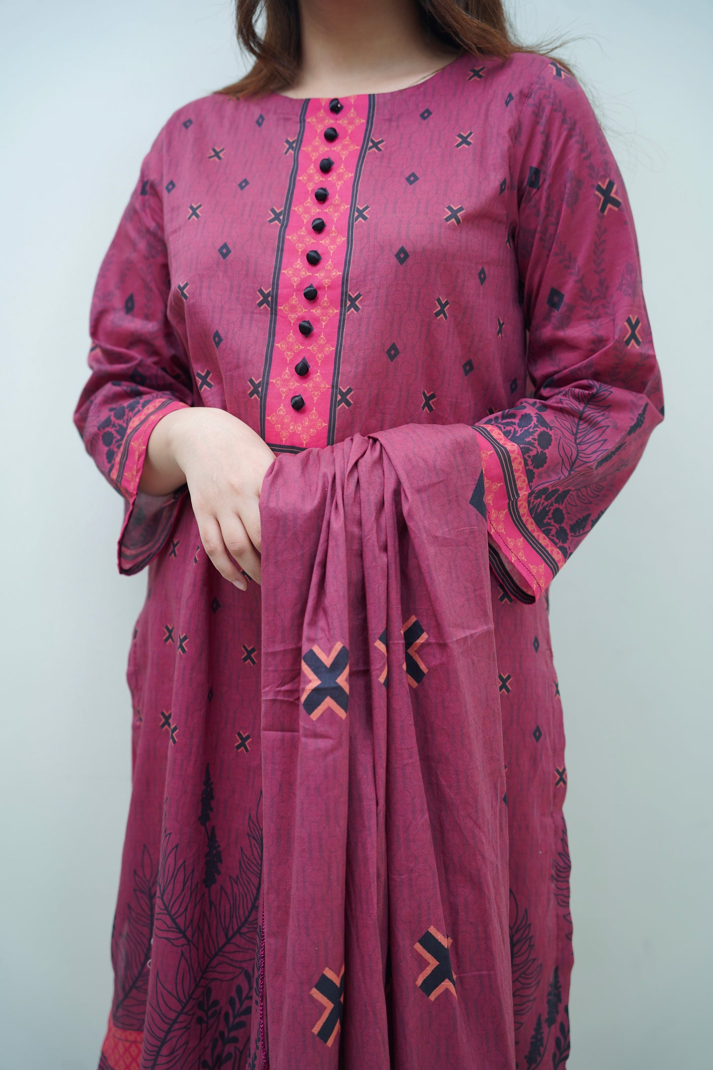 Mulberry Charm 3-Piece Lawn Suit Unstitched (A-122)