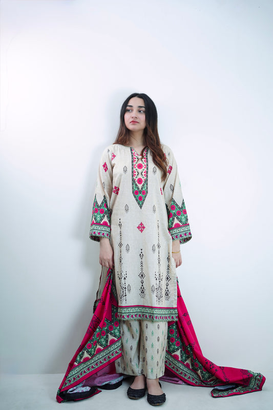 Desert Bloom 3-Piece Lawn Suit Unstitched (A-123)
