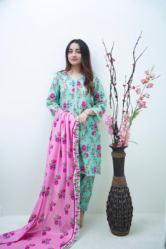 Mist Lotus 3-Piece Lawn Suit Unstitched (A-117)